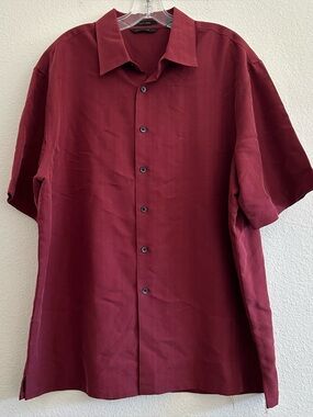 Axist Short-Sleeve Modal Blend Button Down Shirt in Wine Red